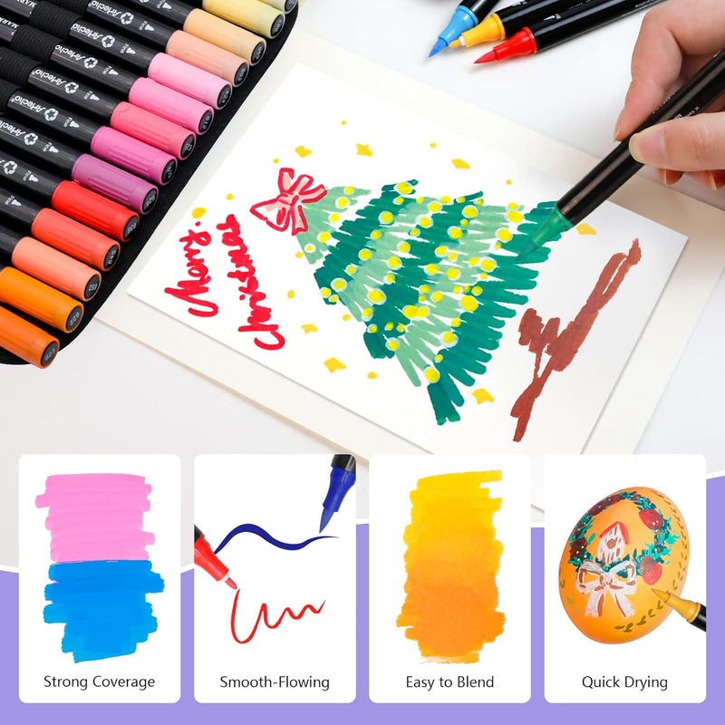 Artecho Acrylic Paint Markers 48 Colors with Bag, Acrylic Paint Pens with Brush Tip and Fine Tip for Stone, Rock Painting, Paper, Pumpkin, Wood, Egg, Canvas, Ceramic, Fabric, leather, Glass - Image 4